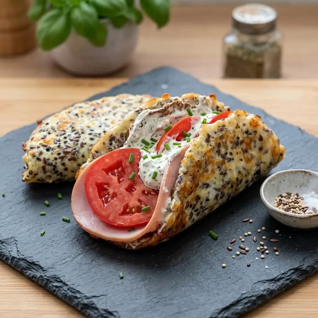 Sajtos-lenmagos tepsis lepény, ropogós zöldségekkel recept fotója